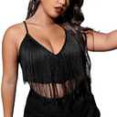 Women Plus Size Cowgirl Fringe Crop Top - Western Country Concert Outfit Rave Festival Tank Tassel Boho Rodeo Shirt 2XL