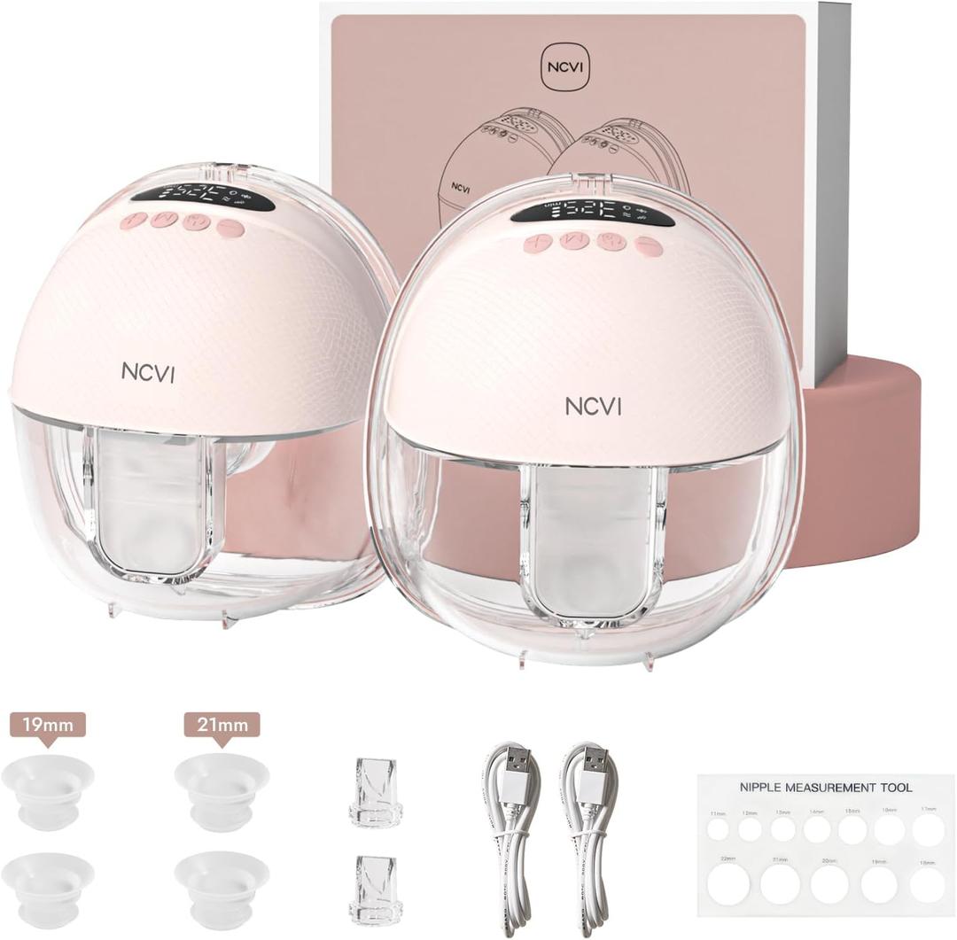 NCVI Breast Pump Hands Free, Wearable Breastfeeding Pump with Strong Suction, 1400mAh Long Battery, 4 Modes & 9 Levels, Discreet Ultra-Quiet Portable Wireless Pump, 19/21/24mm Flange Inserts, 2 Pack