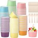 Kochorie 120 Pack 6oz Pastel Paper Ice Cream Cups with Spoons Colorful Party Paper Cups Disposable Dessert Sundae Bowls for Ice Cream Snacks Picnic Party Supplies