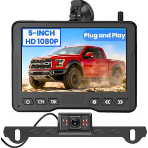 15-Min Install Backup Camera for Car: 5" 1080P HD Plug and Play Dual-Channel Monitor, No-Delay No Drill Waterproof IR Night Vision Dual Brackets Parking Lines Reverse Camera for Car/SUV/Pickup/Van
