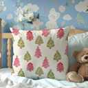 Christmas Tree Pillow Covers 18x18 Inches, Preppy Pink and Green Xmas Pine Tree Decorative Pillowcase Cases, Winter Christmas Throw Pillow Covers for Couch Sofa Bed Home Room Decor