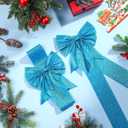 Ganeen 7 Pieces Christmas Cabinet Door Ribbon Bow Large Christmas Festive Ribbons Cabinet Bows Xmas Tree Wreath Bow (Blue)