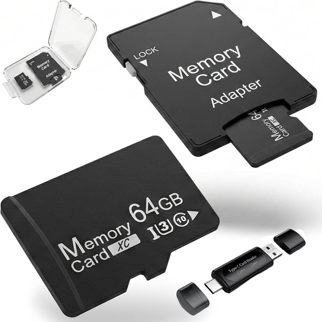 64GB 2-Pack MicroSDXC Memory Cards with SD Adapter & Universal USB Reader, V30 U3 Rated, 4K Video Recording Cards for Security Cams, Tablets & Dash Cams