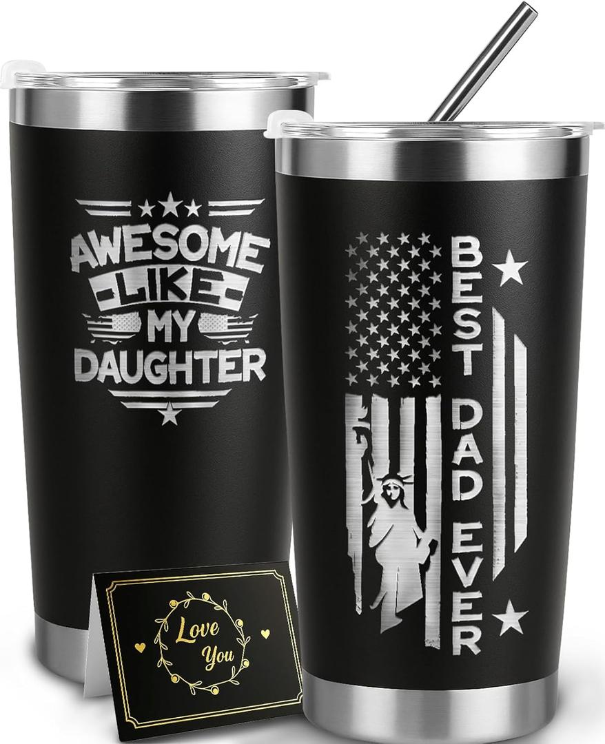Fathers Day Tumbler - Funny Father's Day Gifts from Daughter Kids Wife to Papa Husband, Cool Gifts for Dad Who Wants Nothing, 20OZ Best Dad Ever Stainless Steel Cup, Birthday Presents for Men