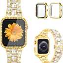 Mesime Compatible for Apple Watch Band with Screen Protector Case, Jewelry Replacement Bands 46mm 45mm 44mm 42mm 41mm 40 mm 38mm 2 Pack Protective Cover for iWatch Series 11/10/9/8/7/6/5/4/3/2/1/SE Women