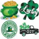 4 PCS St Patricks Day Tables Centerpieces Decorations Wooden, St Patricks Day Tiered Tray Decorations Set for Kitchen Office Home Indoor Mantel Decorations