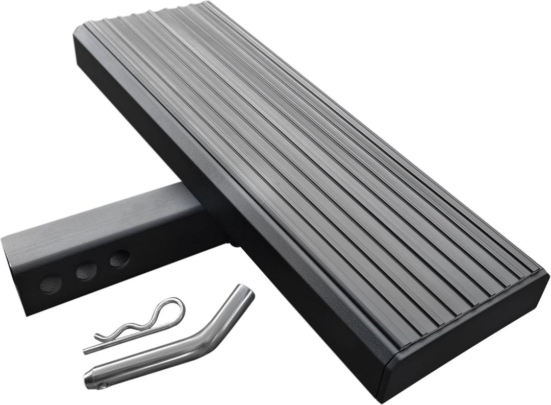 MaxxHaul 50611 Aluminum Hitch Mount Step 20 inch Long For SUV Vans Pickup Truck RV Trailer Camper Fits 2 inch Hitch Receiver Works As A Bumper Guard