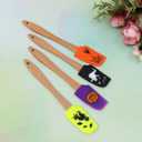 Hemoton 4pcs Halloween Wooden Handle Silicone Scraper Cream Spatula Baking Gadget Baking Supplies Kitchen Utensil for Home Bakery (Ghost + Black Cat + Pumpkin + Spider Pattern)