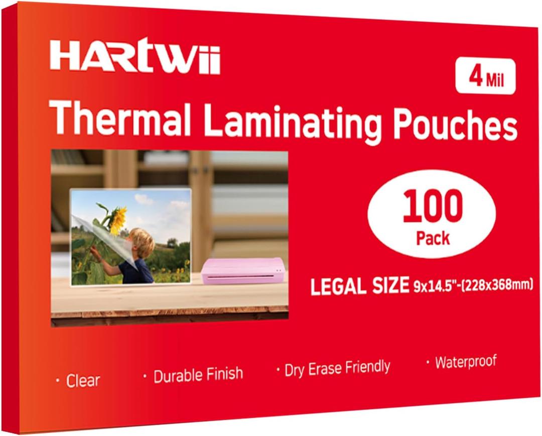 100Pack Legal Size Laminating Sheets 4Mil-8.5"x14" (9x14.5) Laminating Pouches No Bubble Thermal Laminating Sheets for Documents, Menus, Certificates & School/Office Use