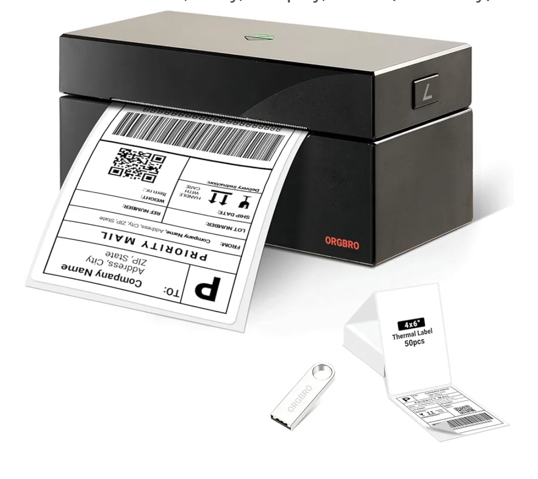 ORGBRO Z1 Shipping Label Printer, 4x6 Thermal Label Printer for Small Business, High Speed Sticker Maker for Commercial Grade Shipping Packages, Used for Amazon, Ebay, Shopify, USPS (USB Only)