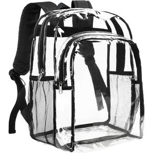 Vorspack Clear Backpack Heavy Duty - Clear Backpacks for School Transparent Bookbag for Girls Boys Large See Through Bag for Work, College, Concert - Black