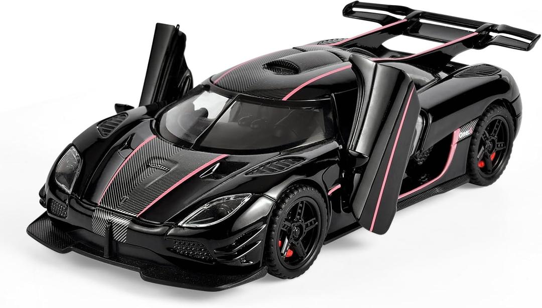 Toy Cars 1/32 Scale Koenigsegg One Diecast Cars,Car Models with Light Sound and Pull Back,Car Toys Birthday Gifts for Boys and Boyfriends (Black), 6.3 x 2.8 x 1.6 inches
