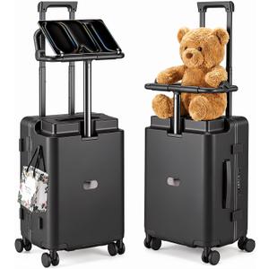 Ride-On Luggage with Adjustable Seat&Multi-Mode Handle,Black(1 Piece), 21.5"x13.2"x10.6"