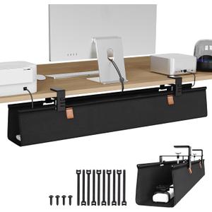 Zilink No Drill Under Desk Cable Management Tray 40" Cord Organizer for Table Clamp/Screw Mount Cable Management Under Desk Waterproof Fabric Cable Management Tray for Office, Home