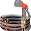 Garden Hose 10 ft 5/8,Heavy Duty Rubber Water Hose,Hybrid Durable Flexible Hose,Lightweight No Kink Hose for Outdoor Yard Lawn Condo Patio with Sprayer Nozzle and 3/4''Brass Solid Fittings