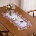 White Dark Red Jacquard Lace Table Runner 48 inches Long, Claret Dresser Scarf Table Topper for Kitchen Coffee Table Wedding Party Home Decor (Floral Dark Red, 16x48)