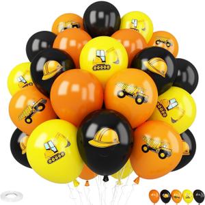 Construction Balloons,30Pcs 12inch Yellow Orange Black Printed Works Latex Balloon for Children Construction Them Party Birthday Baby Shower Dump Truck Party Decorations