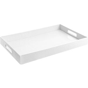 Home Redefined 17.5"x12" White Glossy Crocodile Faux Leather Serving Tray Beautiful Modern Elegant Decorative Tray with Handles Ottoman Coffee Table Perfume Display Makeup for All Occasion's