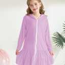 Girls Swim Cover Up Kids Long Sleeve Swimsuit Coverup Terry Beach Pool Clothes with Sunglasses, Size 8