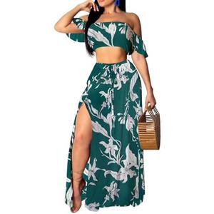 Sexy Two Piece Sets for Women Vacation Elegant Sleeveless Top Long Split Maxi Dress Beach Swimwear, M