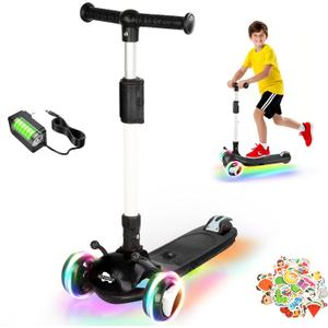 3 Wheel Electric Scooter for Kids Ages 3-12, w/LED Lights, Sticker, Wide Deck, 3 Adjustable Heights, 90min Riding, BLISSRIDE Foldable Kick Scooter for Boys & Girls 3 Wheel Electric Scooter for Kids Ages 3-12, w/LED Lights, Sticker, Wide Deck, 3 Adjustable Heights, 90min Riding, BLISSRIDE Foldable Kick Scooter for Boys & Girls