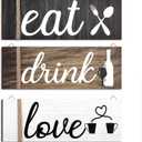 Jetec 3 Pcs Farmhouse Kitchen Wall Decor Rustic Wooden Home Eat Drink Love Sign with Hanging Hole for Home Dining Living Room Bar Cafe Decor(Vivid Color)