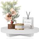 Round Decorative Tray Wood Bathroom Counter Organizer Farmhouse Kitchen Decor Wooden Riser for Soap Dish, Perfume, Candle, Sponge, 8" - White