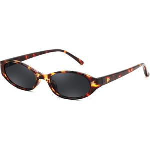 FEISEDY Retro Oval Womens Sunglasses, Trendy Cat Eye Skinny Chic Narrow Y2K 90s Small Sunnies B9177