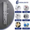 ROVATE Shower Panel Tower System 304 Stainless Steel, Shower Panel System with Adjustable Rainfall Shower Head, 6 Body Massage Jets and 5 Functions Handheld, Brushed Surface
