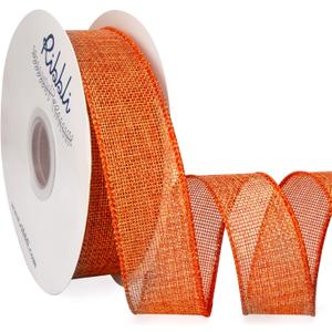 Ribbli Orange Burlap Wired Ribbon, 1-1/2 Inch x Continuous 20 Yard, Orange Wired Ribbon for Wreaths,Big Bows,Tree Decoration,Outdoor Decoration