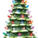 Lakumu 16.5" Table Top Christmas Tree, Hand Painted Resin Christmas Tree with Lights, Pre-lit Xmas Tree Decor Lighted Tabletop Decoration with Multicolored LED Bulbs, Ceramic-Like Finish (Snow Flocked)