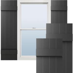 Ekena Millwork Lifetime Vinyl LJ4S14X04700BL Standard Four Board Joined, Board-n-Batten Vinyl Shutters, w/Installation Shutter-Lok's & Matching Screws (Per Pair), 14"W x 47"H, Black