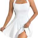 PerZeal Women's 2026 Summer Dress Sleeveless Halter Neck Sundress Backless Flared Short Mini Beach Dress (X-Large, 5872 White)