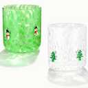 2 Pcs Christmas Icon Glass Cups - 14 oz Cute Icon Juice Glass Double Old Fashioned Handmade Drinking Cups for Holiday Party Home Decor Lovely Gifts (Christmas Style)
