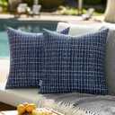 EMEMA Outdoor Waterproof Throw Pillow Covers Pack of 2 18x18 Inch Weaving Texture Outside Decorative Cushion Covers for Garden Patio Tent Balcony Bench Tent Couch Sofa Navy