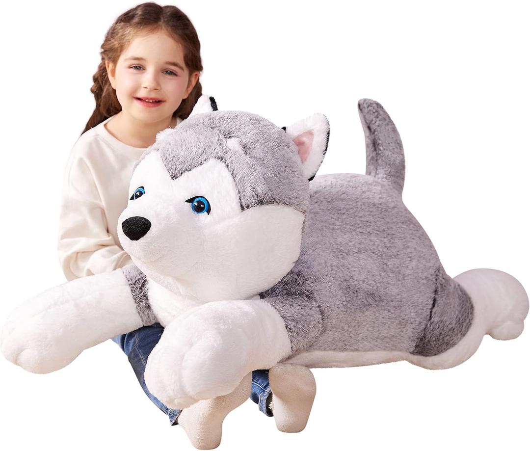 IKASA Giant Husky Stuffed Animal Plush Toy, 30" Large Dog Puppy Cute Jumbo Soft Toys, Huge Big Size Plushy Fluffy Fat Plushie, Gifts for Kids