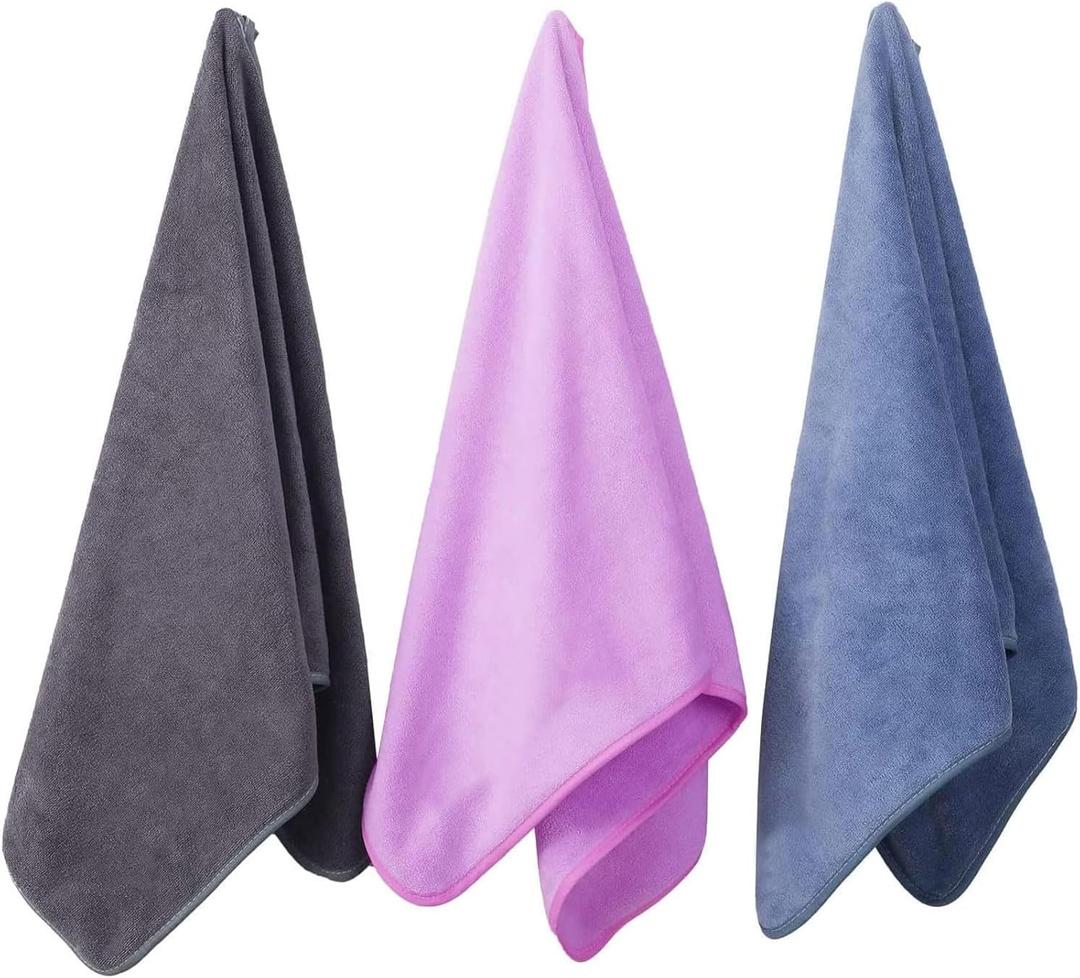 Microfiber Gym Towels Bigger Size Super Soft for Exercise Fitness, Sports, Workout, 380-GSM 15-Inch x 31-Inch Quick-Drying Towels (3 Pack, Pure Grey+Blue+Purple)