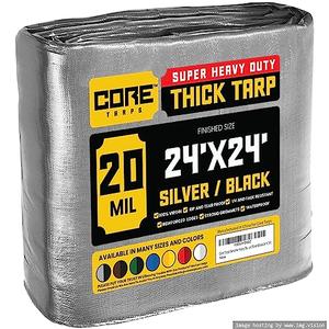 Tarp Cover 24X24 Silver/Black Heavy Duty Thick Material, Waterproof, Great for Tarpaulin Canopy Tent, Boat, RV Or Pool Cover! by Trademark Supplies