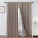 100% Blackout Curtains 90 inch Length 2 Panels Faux Linen Long Drapes for Bedroom Living Room Black Out Room Darkening Curtain Thermal Insulated Back Tab Rod Pocket(W37 x L90, Beige)
