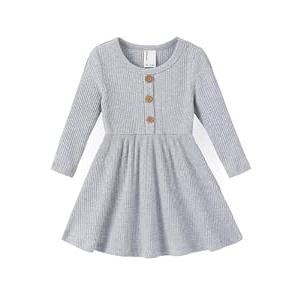 PATPAT Soft Toddler Cotton Dress for Birthday or Daily Wear, Grey, 9-12 Months