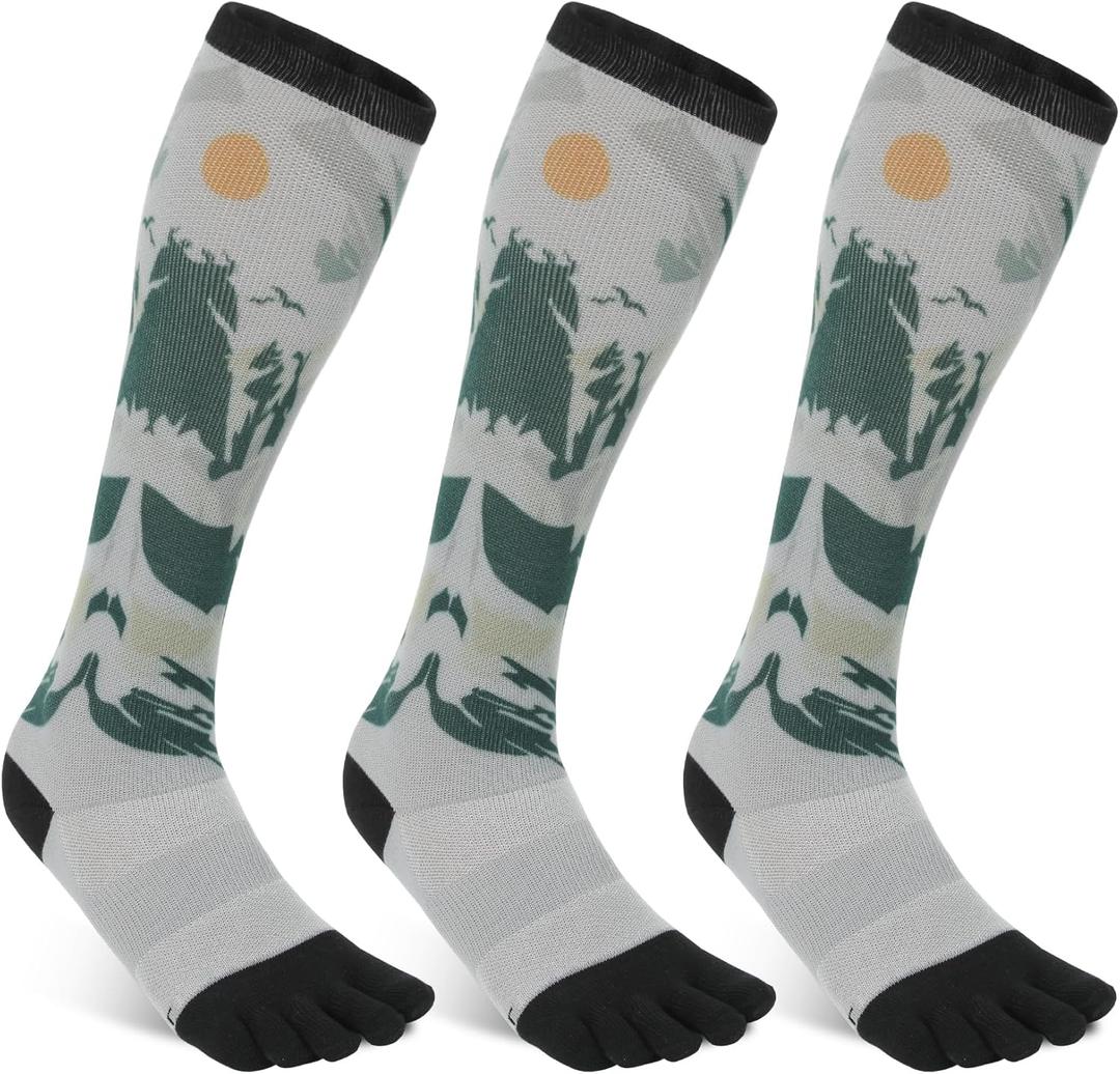 likloks Compression Toe Socks for Men & Women Over-The-Calf (OCT) Athletic Running Printed Socks with Toes (3 Pairs) (S)