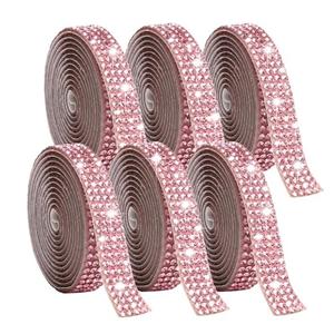 Gartful 6 Rolls Bedazzling Strips, Self-Adhesive Bling Diamond Rhinestones Ribbon Tape, Arts Crafts Sticker Tape for DIY Crafts, Phone, Car, Clothes, Wedding Decor, Pink
