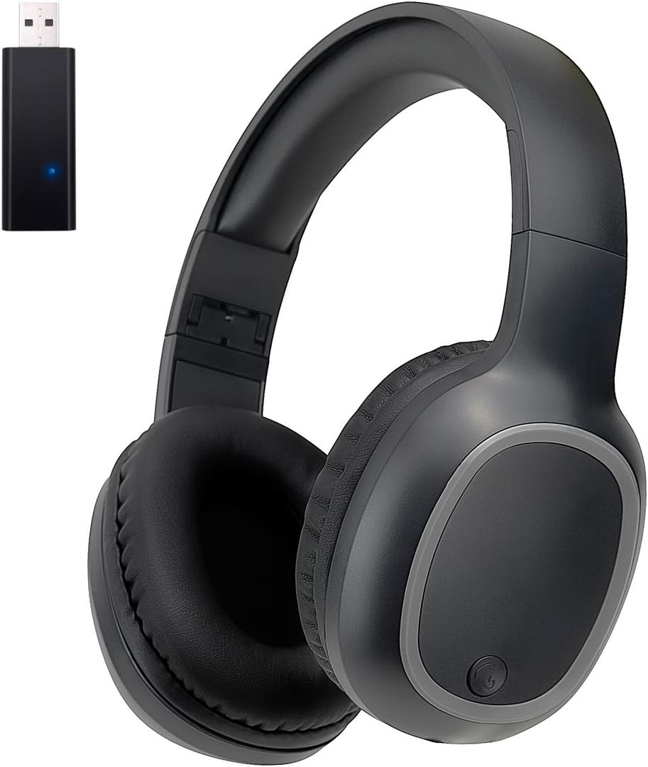 Over-Ear Bluetooth Headphone with Bluetooth USB Transmitter for TV,PC,3.5mm Audio Device,Wireless Headset for Cellphone, Lightweight Folable Headset with Deep Bass, Stereo Sound (Black)
