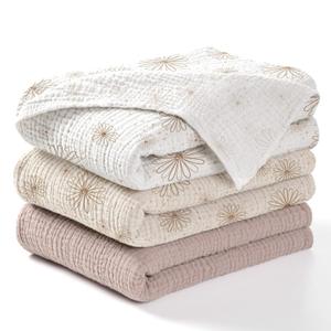 Lulumoon Baby Muslin Swaddle Blankets: Soft Receiving Blanket for Newborn - Cotton Swaddling Blankets for Neutral 3Pack(SandDaisy)