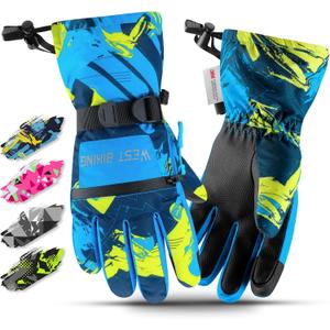 West Biking Winter Gloves for Boys and Girls, 3M Thinsulate Kids Winter Ski Gloves Suitable for Outdoor Activities, Cycling, and Snowboarding (Small6-8 Years, Blue)