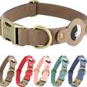 AirTag Dog Collar, Soft PU Leather Dog Collar with AirTag Holder, 1" Wide Adjustable GPS Tracking Collar for Large Dogs, Heavy Duty Pet Collar with Quick Release Metal Buckle (Brown, L)