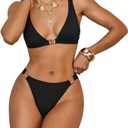 Women Swimsuit Solid Color Bikini Top and Bottom Casual Swimwear Set Sexy Two Piece, M