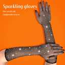 Rhinestone Long Fishnet Gloves, Arm Sleeves Elbow Mesh Rave Sparkly Gloves Costume Accessories for Women Evening Prom (Black)