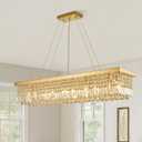 Siljoy Rectangular Gold Crystal Chandelier for Dining Room, 10-Light Modern Rectangle K9 Crystal Raindrop Chandelier, Luxury Dimmable Crystal Ceiling Light for Living Room Kitchen Island L47''