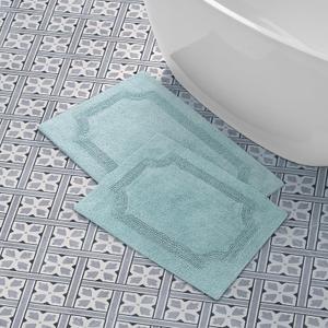 Laura Ashley - Reversible Cotton Bath Mat, Premium Bathroom Dcor, Machine Washable Bathroom Rug, Highly Absorbent, 17"x24"/20"x32" 2-Piece Set, Aqua Laura Ashley - Reversible Cotton Bath Mat, Premium Bathroom Dcor, Machine Washable Bathroom Rug, Highly Absorbent, 17"x24"/20"x32" 2-Piece Set, Aqua